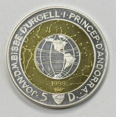 S&S Numismatic世界钱币-拍卖 第118期  - 安道尔1999年 千禧年 5第纳尔 950银+铜双色精制纪念币 品相如图 27克38.3毫米