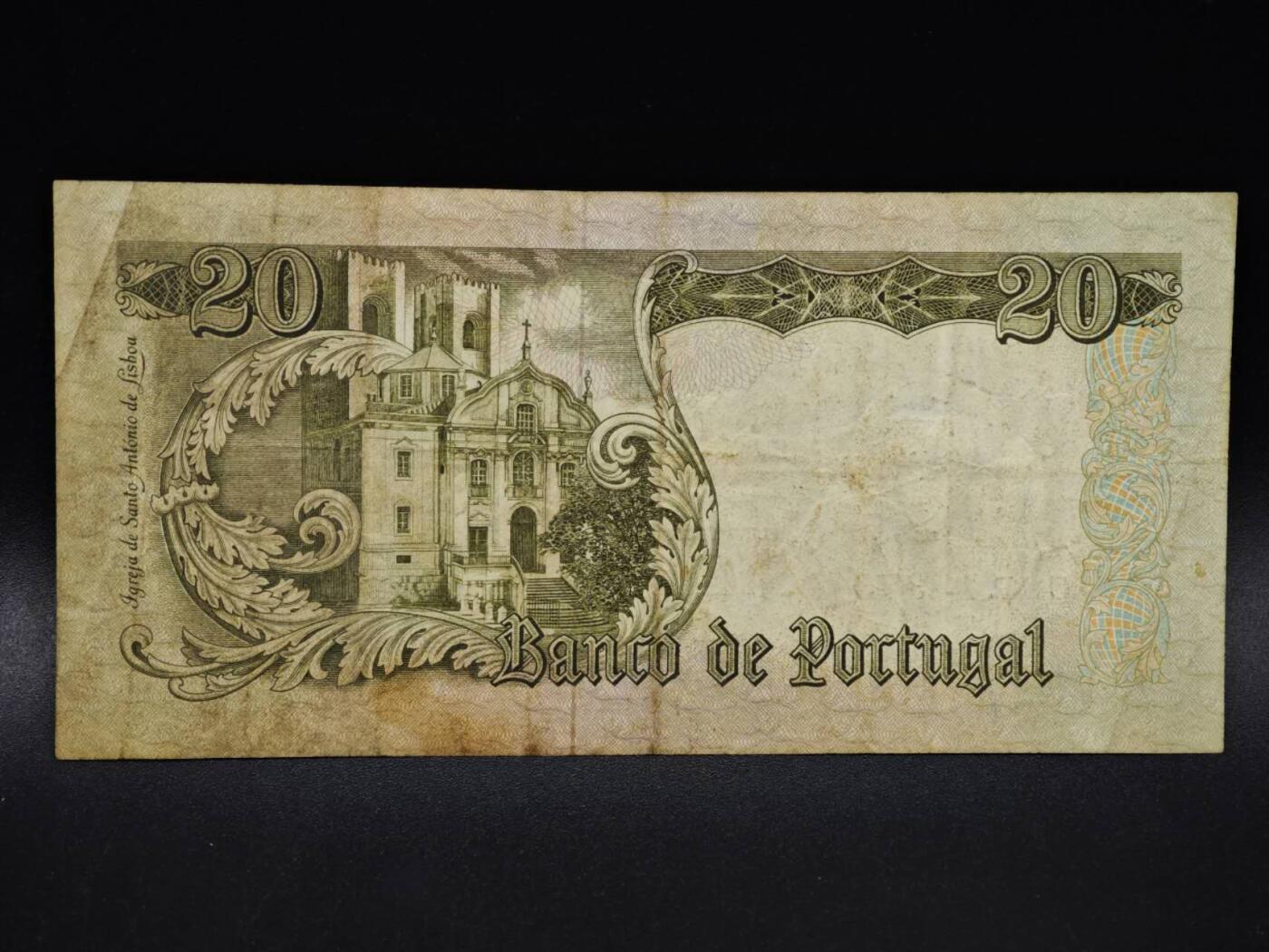 【淘币小摊】限时拍第八百四十五拍  纸币场  满百包邮可预留两周  周一统一发货  葡萄牙1964年20埃斯库多纸币【有折】