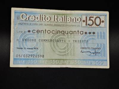 【淘币小摊】限时拍第八百四十五拍  纸币场  满百包邮可预留两周  周一统一发货  - 意大利1976年150里拉代币纸币【有折】