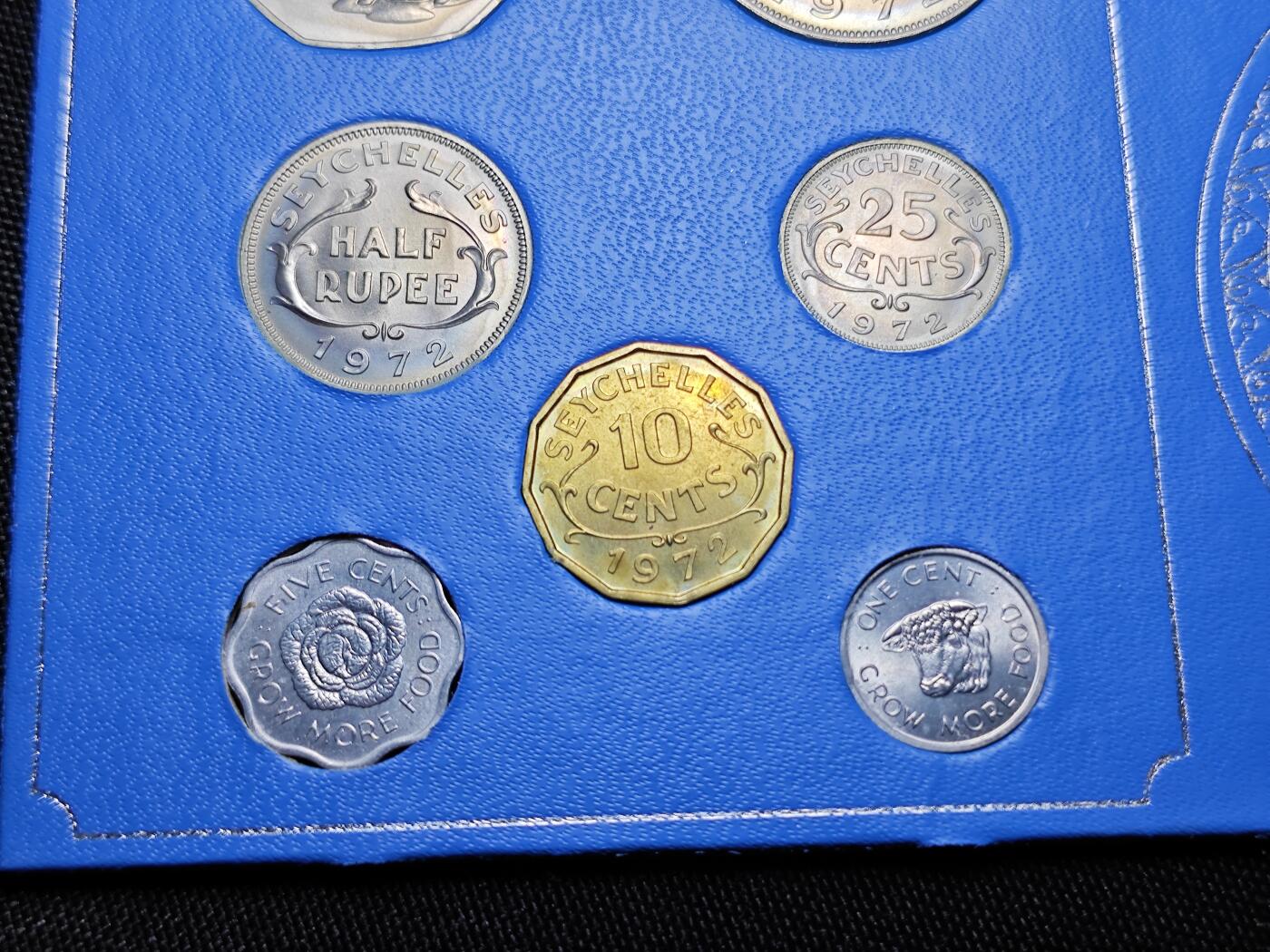 KK钱币收藏小铺  第400期  百期特拍（四拍之四）2月预留时间 周末发货  1972英属塞舌尔大小面值清年一套 好品！