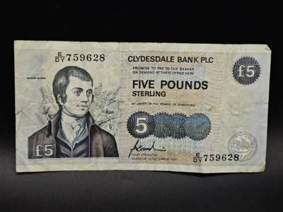 【淘币小摊】限时拍第八百四十六拍  纸币场  满百包邮可预留两周  周一统一发货  - 苏格兰1997年克莱玆戴尔5镑纸币【有折】