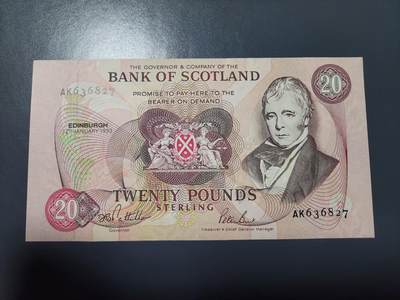 1月10号晚上8点 外国纸币自动截拍第82场 - 苏格兰银行20镑 1998年 斯格特爵士 全新UNC