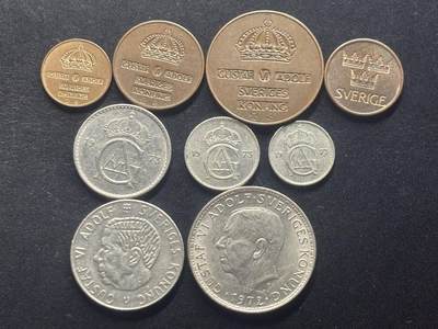 邮泉阁限时拍卖第三十九场 欧洲专场（硬币在国外。请付邮费6元。） - 瑞典古斯塔夫六世阿道夫国王9枚