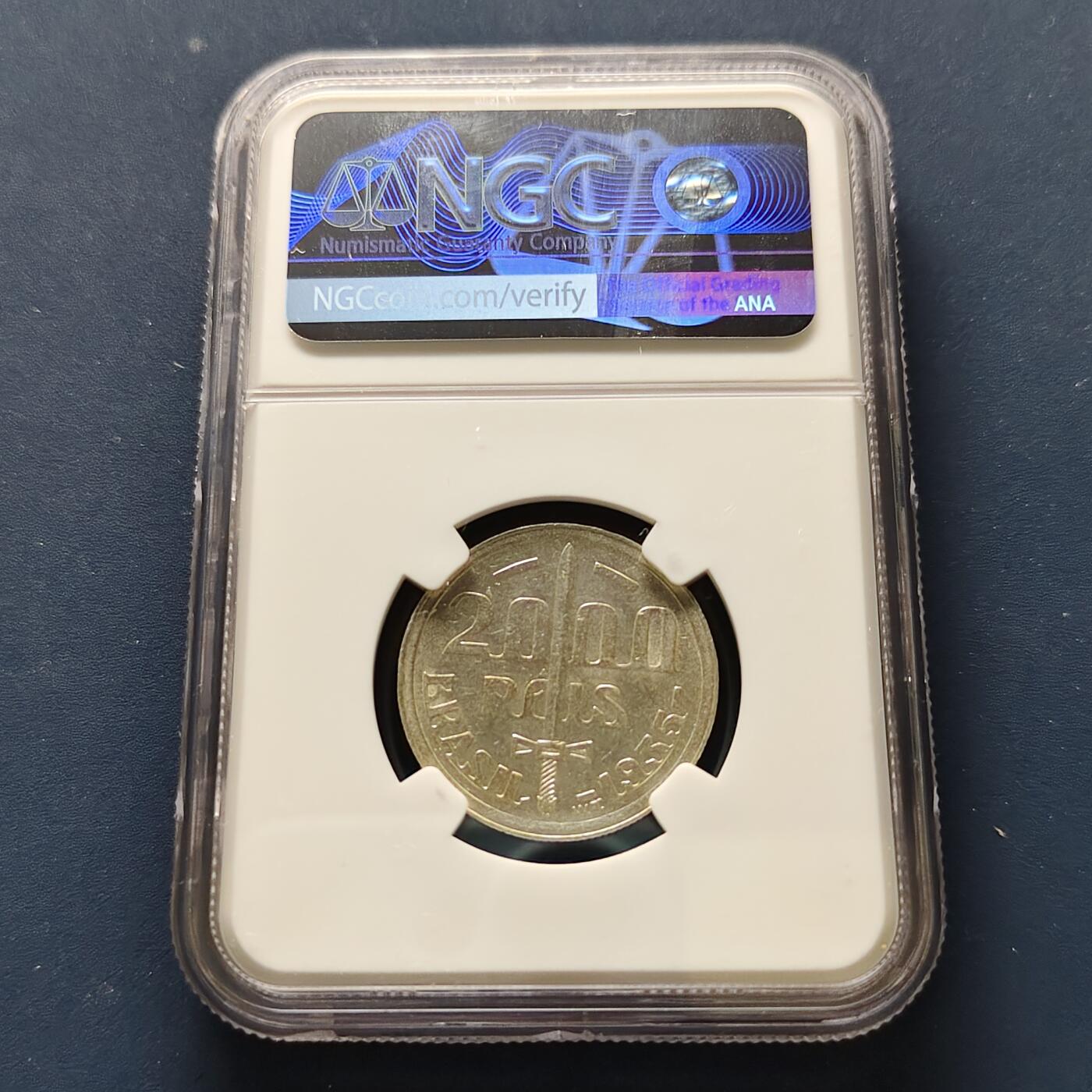 【全场包邮】纯粹捡漏拍493场 巴西1935年2000瑞斯陆军元帅卡西亚斯公爵银币-NGC UNC DETAILS