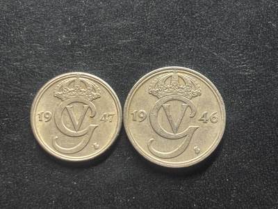 邮泉阁限时拍卖第三十九场 欧洲专场（硬币在国外。请付邮费6元。） - 瑞典古斯塔沃五世国王镍币2枚