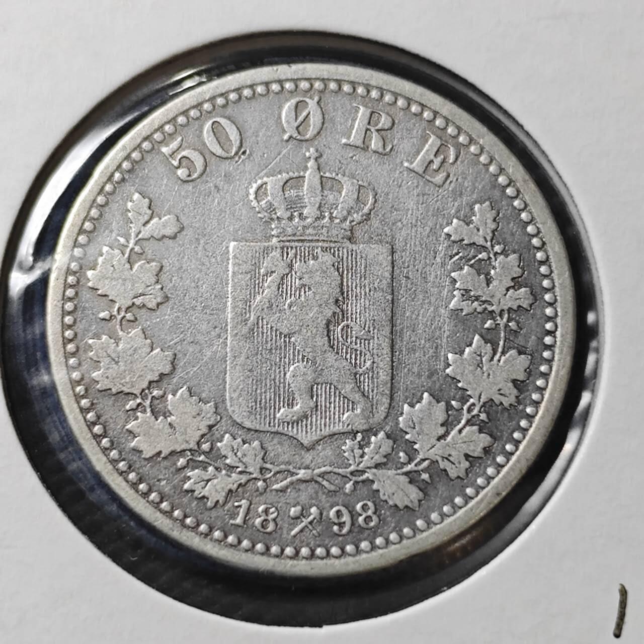 KK钱币收藏小铺  第399期  百期特拍（四拍之三）2月预留时间 周末发货  1898挪威50欧尔银币