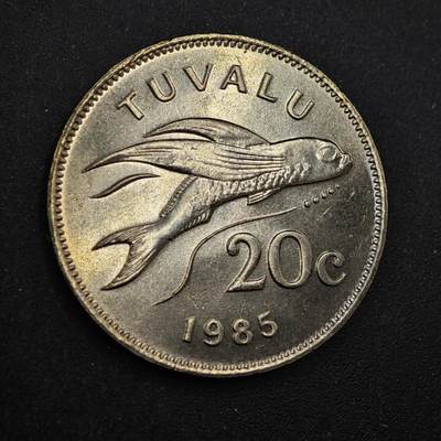 【淘币小摊】实时拍第八百四十四拍   散币场   满百包邮可预留二周 每周一统一发货   - 图瓦卢1985年20分飞鱼镍币