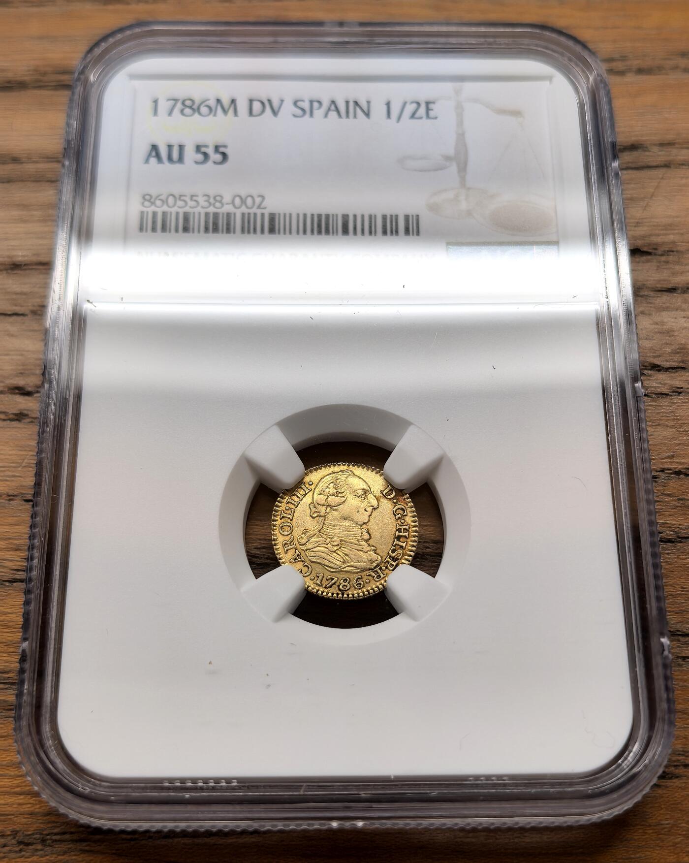 凡希社世界钱币微拍第三百十八期 1786M西班牙本土卡洛斯三世1/2escudo金币NGC-AU55