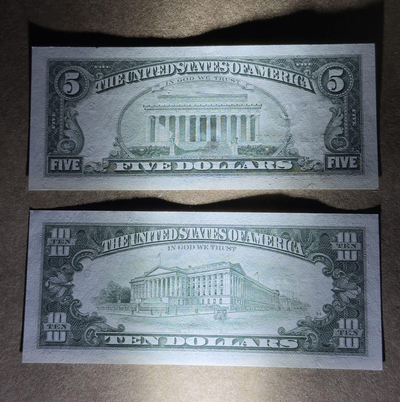 【礼羽收藏】🌏世界钱币拍卖第119期 95年小头版5-10美元两张unc品相