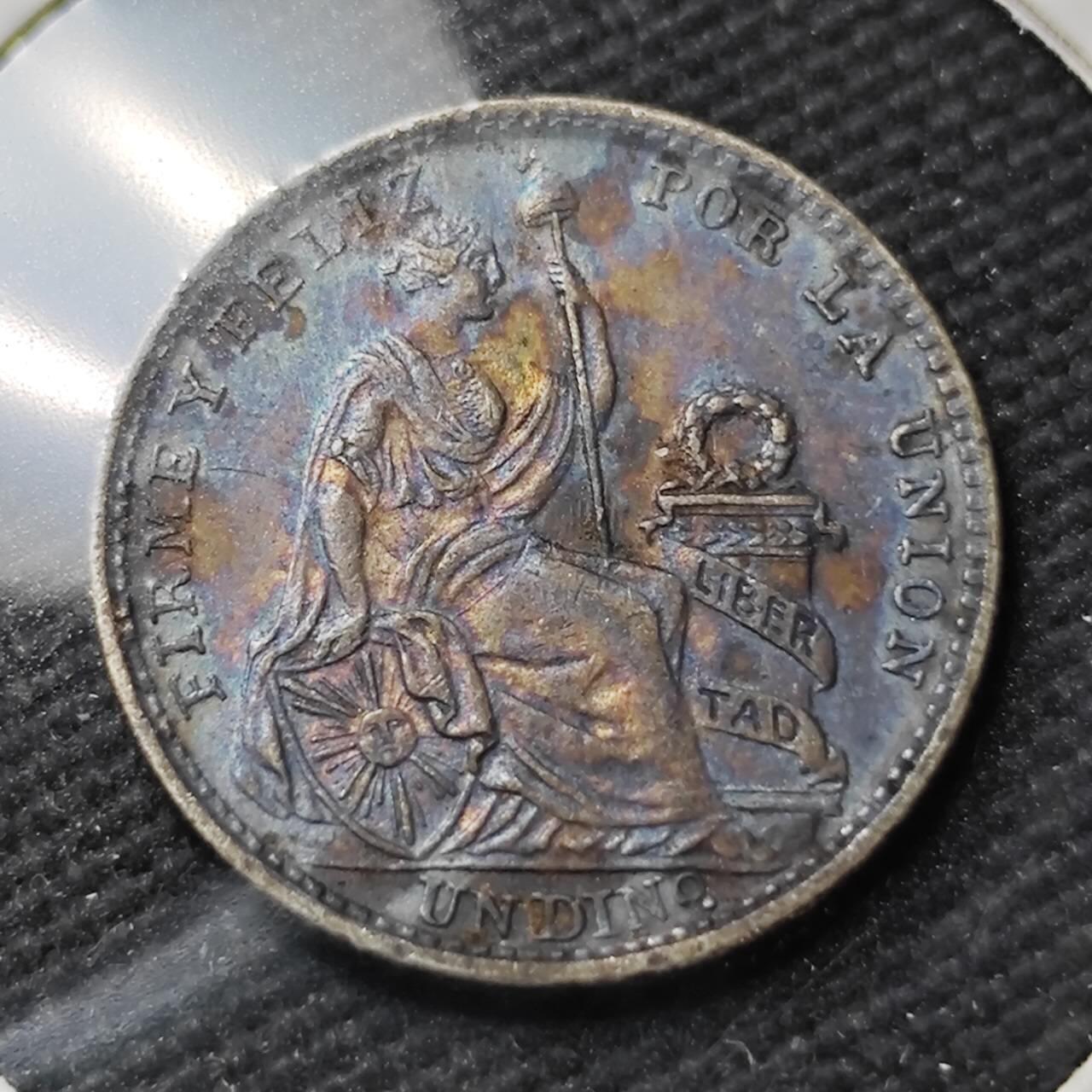 KK钱币收藏小铺  第399期  百期特拍（四拍之三）2月预留时间 周末发货  1912秘鲁1角银币 带彩漂亮！