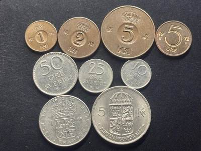 邮泉阁限时拍卖第三十九场 欧洲专场（硬币在国外。请付邮费6元。） 瑞典古斯塔夫六世阿道夫国王9枚