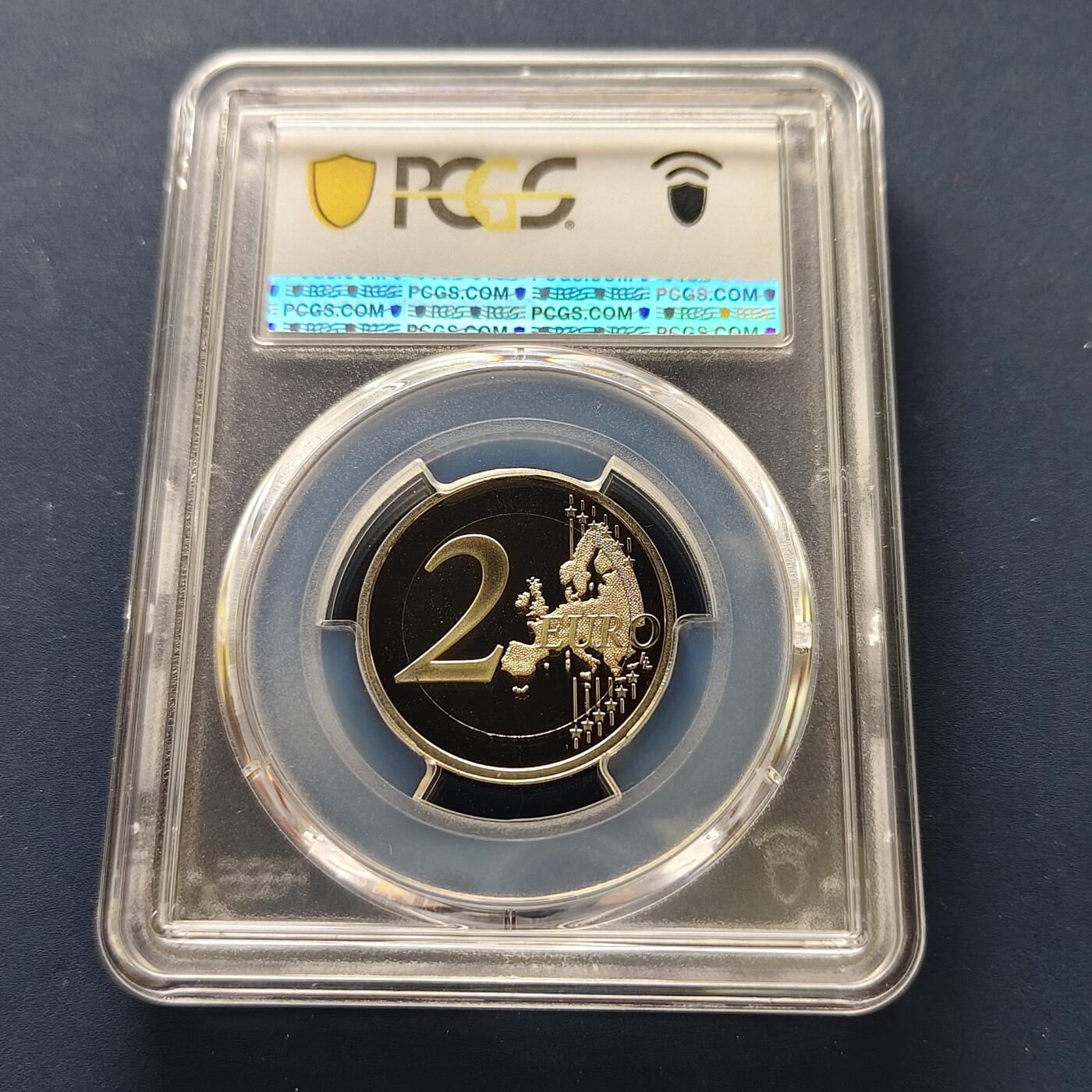 【全场包邮】纯粹捡漏拍493场 【收藏级·冠军分】法国2017年2欧元乳腺癌研究25周年彩色精制双色纪念币-PCGS PR69 DCAM