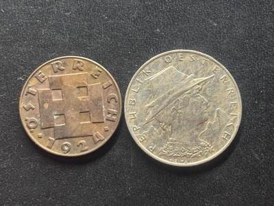 邮泉阁限时拍卖第三十九场 欧洲专场（硬币在国外。请付邮费6元。） 奥地利第一共和国（皇冠）2枚