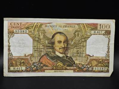 【淘币小摊】限时拍第八百四十六拍  纸币场  满百包邮可预留两周  周一统一发货  - 法国1972年100法郎纸币【有折针眼】