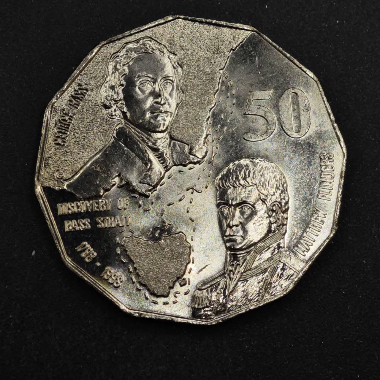 【淘币小摊】实时拍第八百四十四拍   散币场   满百包邮可预留二周 每周一统一发货   澳大利亚1998年巴斯海峡50分纪念币