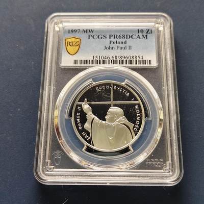 【全场包邮】纯粹捡漏拍493场 - 【收藏级·亚军分】波兰1997年10兹洛提若望·保禄二世访问波兰精制纪念银币-PCGS PR68 DCAM