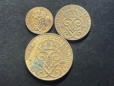 邮泉阁限时拍卖第三十九场 欧洲专场（硬币在国外。请付邮费6元。） - 瑞典古斯塔沃五世国王铜币3枚