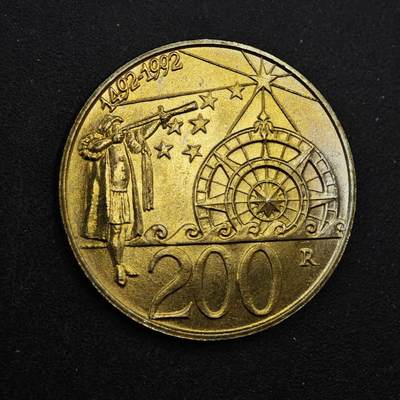 【淘币小摊】实时拍第八百四十四拍   散币场   满百包邮可预留二周 每周一统一发货   - 圣马力诺1992年哥伦布航海200里拉纪念币