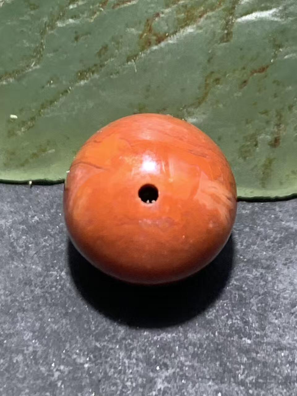 川料冰飘柿子红南红玛瑙随形老形桶珠一颗！配串利器！