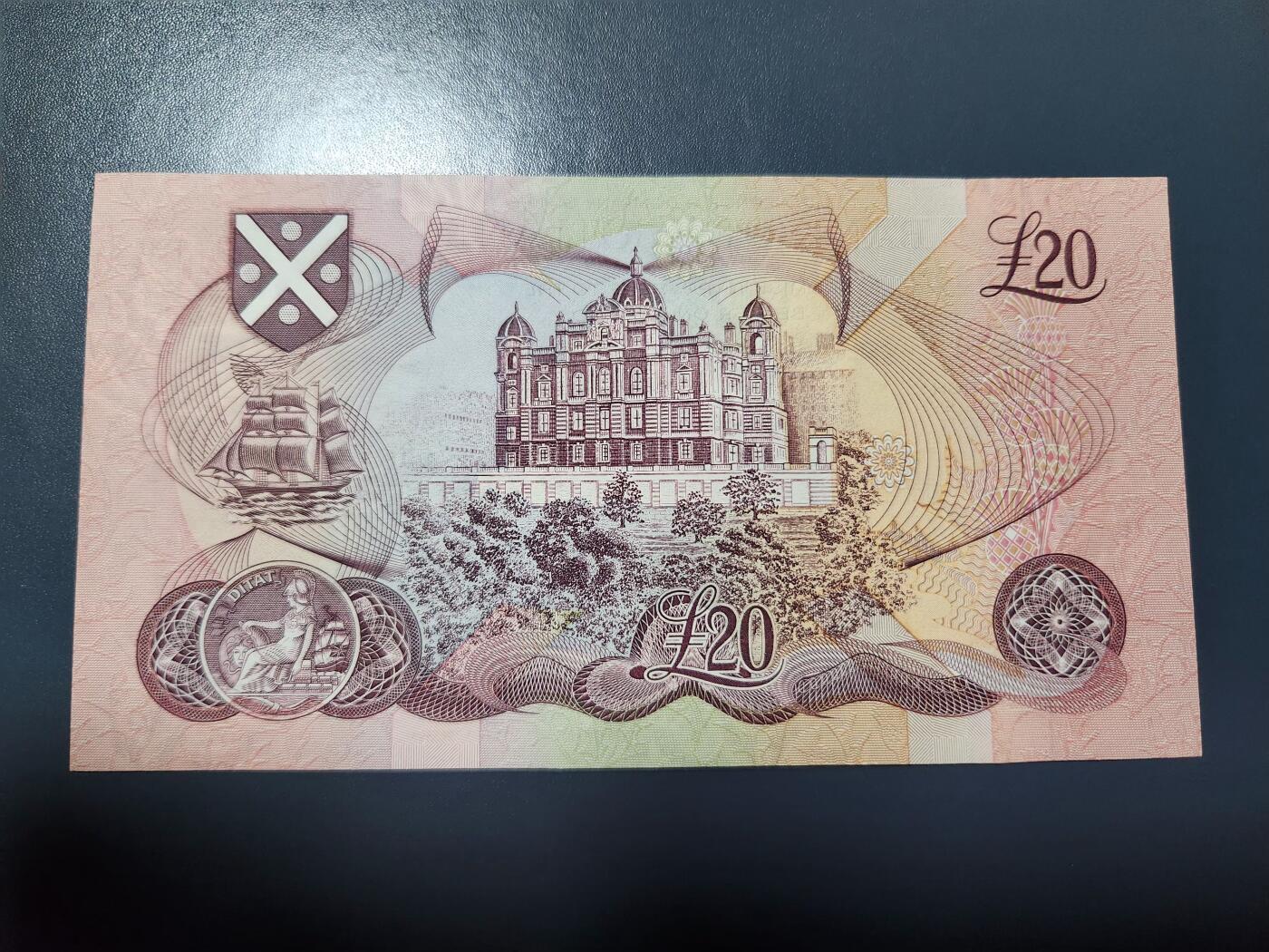 1月10号晚上8点 外国纸币自动截拍第82场 苏格兰银行20镑 1998年 斯格特爵士 全新UNC