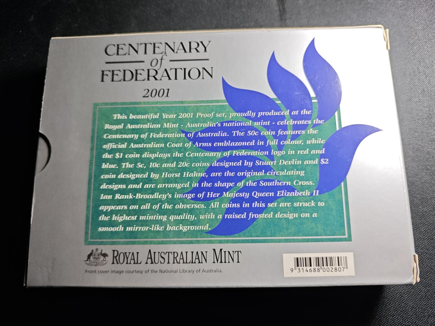 KK钱币收藏小铺  第400期  百期特拍（四拍之四）2月预留时间 周末发货  2001澳大利亚联邦成立一百周年精制套币 带50分/1元彩色纪念币 盒证齐全