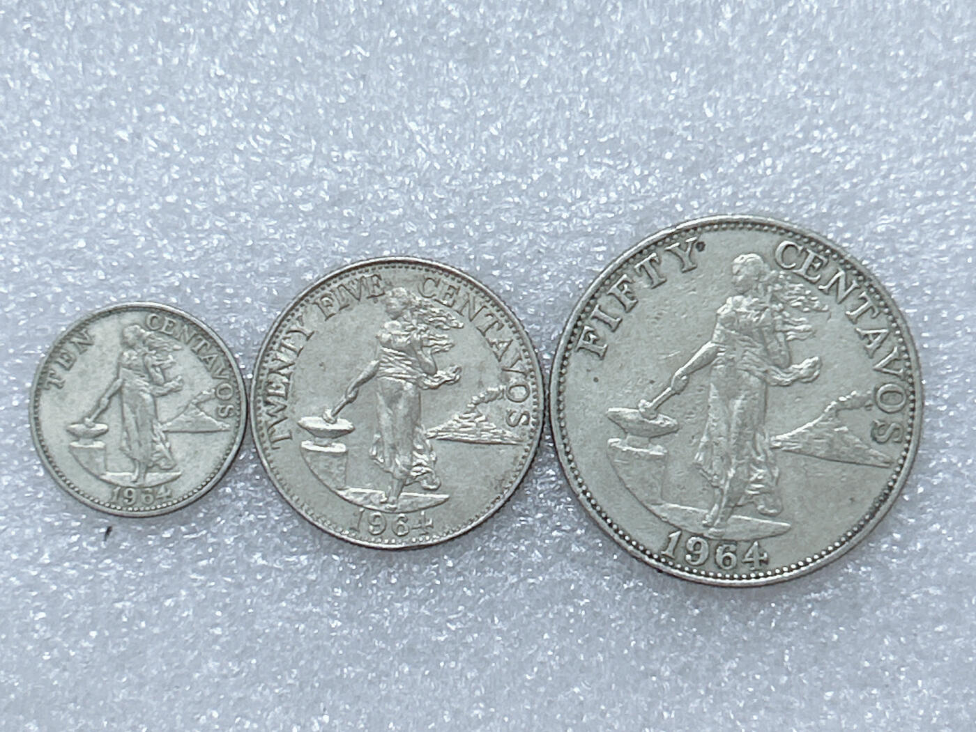 第一海外回流一元起拍收藏 散集专场  第289期 菲律宾1964年火山女神版10-50分硬币 3枚