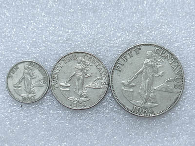 第一海外回流一元起拍收藏 散集专场  第289期 - 菲律宾1964年火山女神版10-50分硬币 3枚