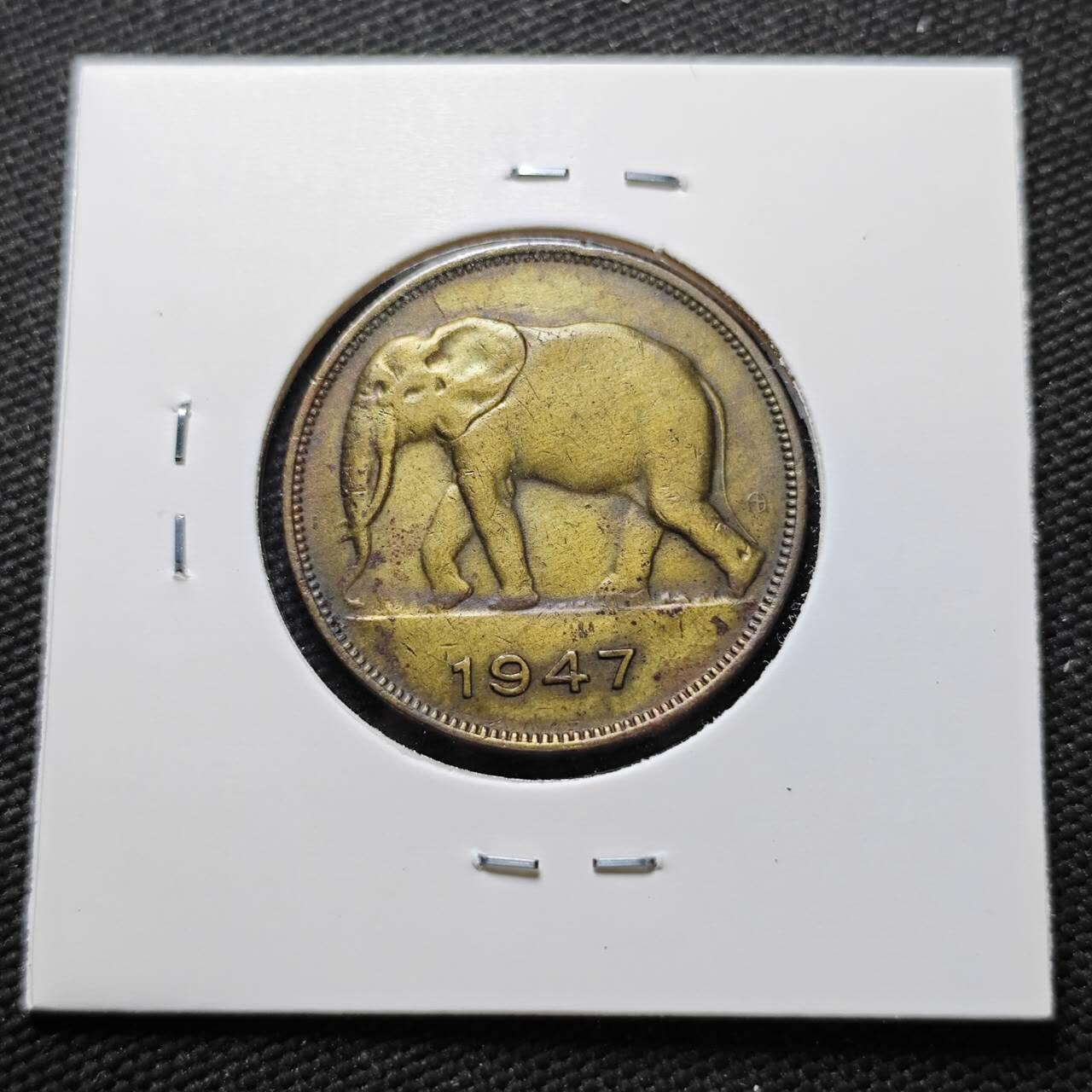 KK钱币收藏小铺  第399期  百期特拍（四拍之三）2月预留时间 周末发货  1947刚果5法郎铜币 大象