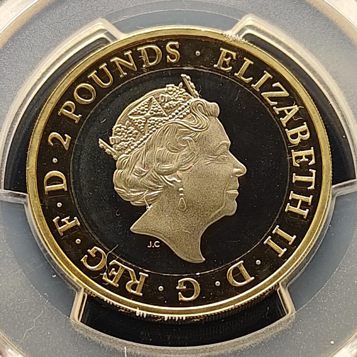 【全场包邮】纯粹捡漏拍493场 【收藏级·亚军分】英国2016年2镑莎士比亚文学系列喜剧精制双色纪念币-PCGS PR67 DCAM（更高分仅1枚）