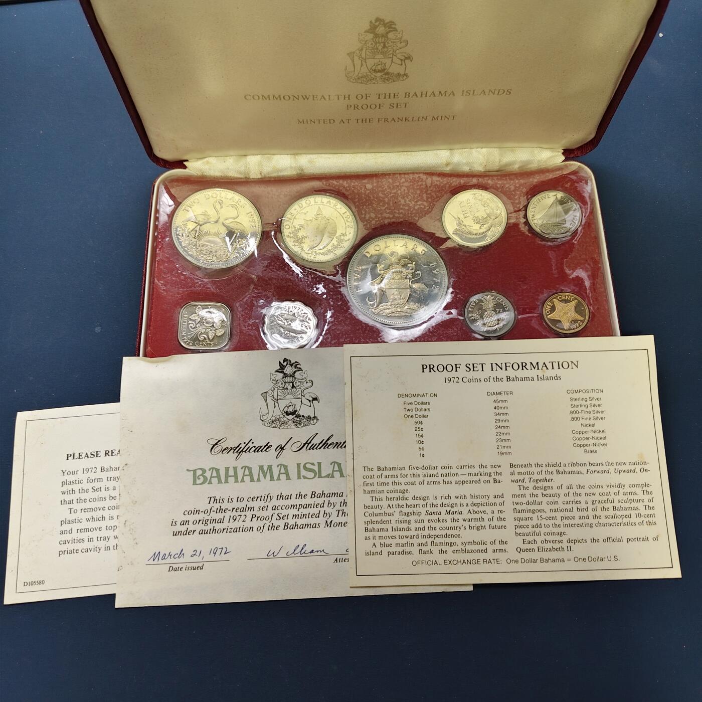 【全场包邮】纯粹捡漏拍493场 巴哈马1972年女王版官方精制套币-含4枚银币高银银币【40.12克+28.8克+18.14克+10.37克，纯银价约1558元（按18元银价折算）】-盒证全