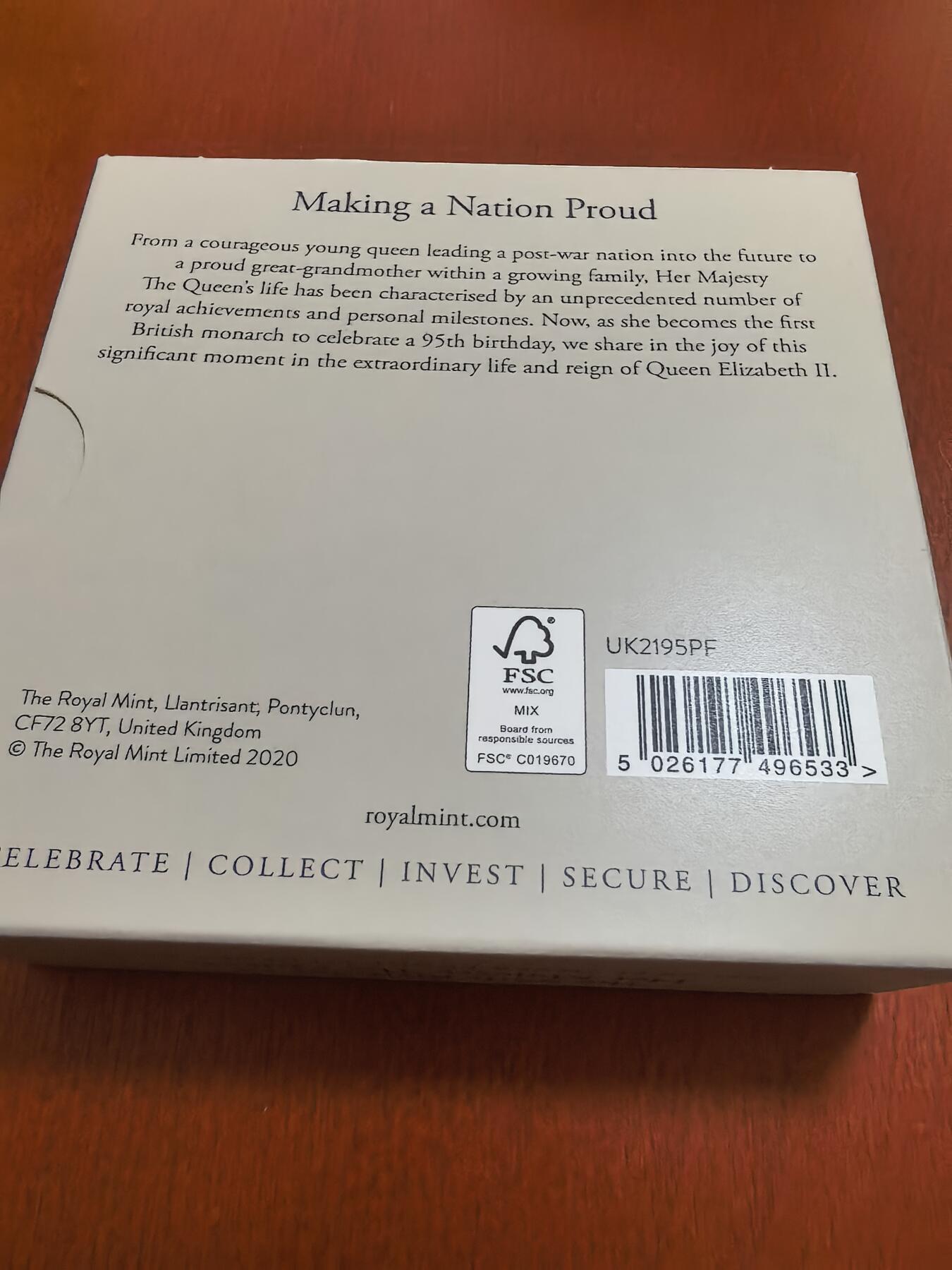 长老汇蛇年精选第九十三场拍卖 2021英国伊丽莎白二世95寿诞5英镑精制加厚银币，56.56克925银，盒证全，1926枚