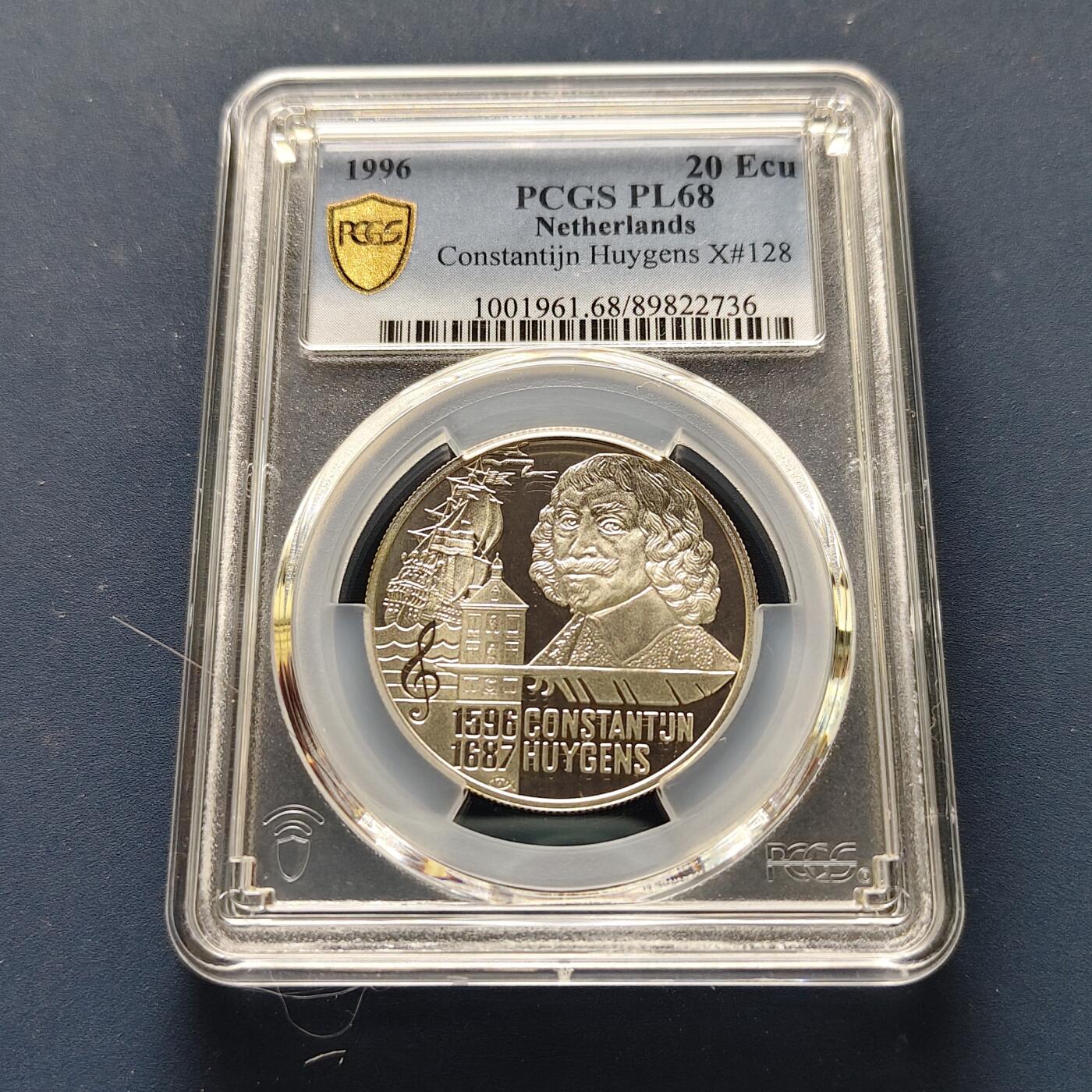 【全场包邮】纯粹捡漏拍493场 【收藏级·冠军分】荷兰1996年20欧诗人惠更斯诞生400周年精制纪念银币-PCGS PL68
