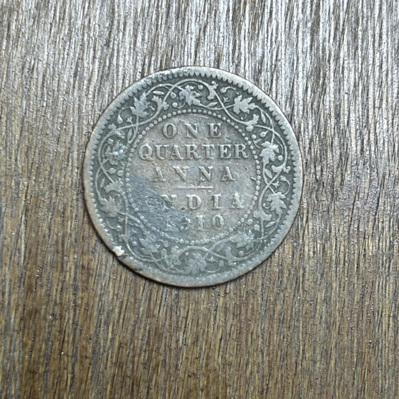 【铜匠收藏】★第137场★散币场。不寄存，30包邮。不满30元，支付5元运费。《接受代拍 代送NGC评级》 27【无寄存】1910 英属印度 爱七 1/4安娜 铜币