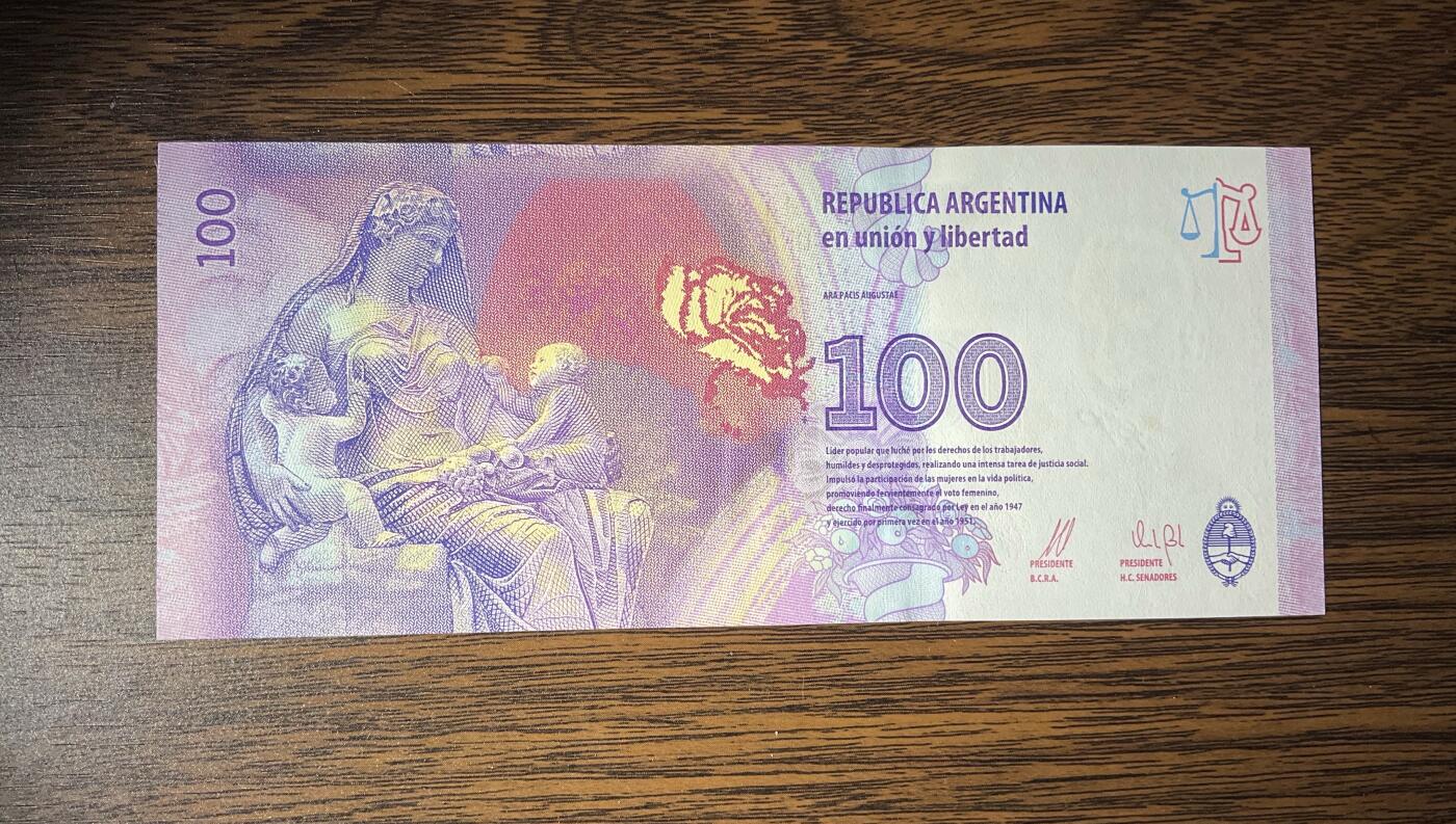 【礼羽收藏】🌏世界钱币拍卖第119期 阿根廷 100 比索贝隆夫人纪念钞(获奖版) UNC极稀缺AA首发冠 尾8