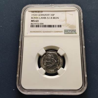 【全场包邮】纯粹捡漏拍493场-持续更新中 - 德国紧急状态波恩1920年贝多芬10芬尼铁币-NGC MS63