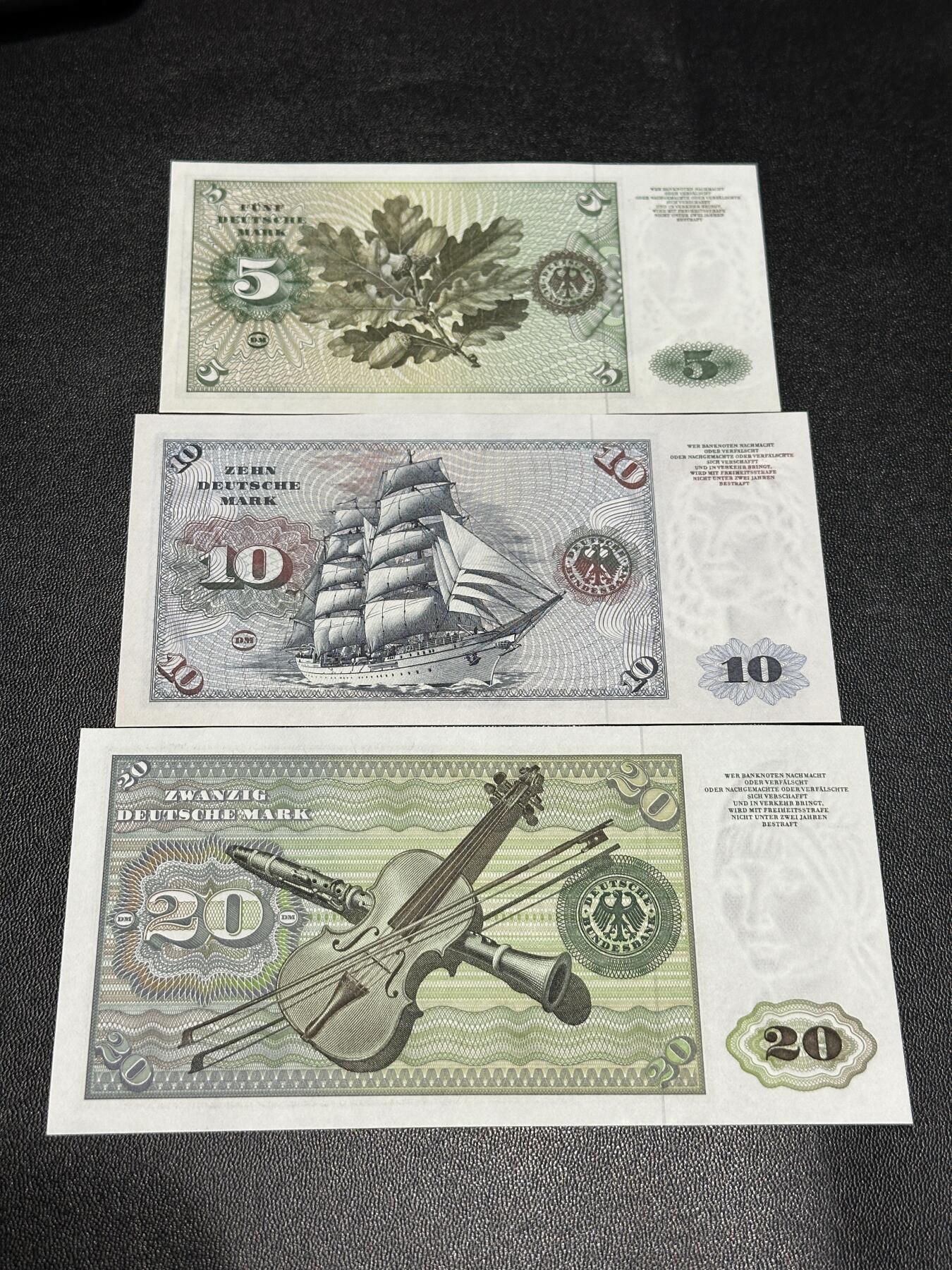 《外钞收藏家》第六百零一期（畅拍场）（本平台长期征集拍品、欢迎藏友们联系合作） 西德5-20马克 3张 品相如图