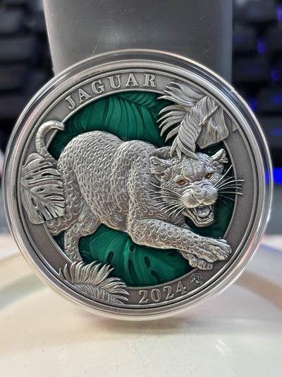 第187期拍卖 - 巴巴多斯2024年野生动物系列美洲豹3盎司彩银币，999银，发行999枚