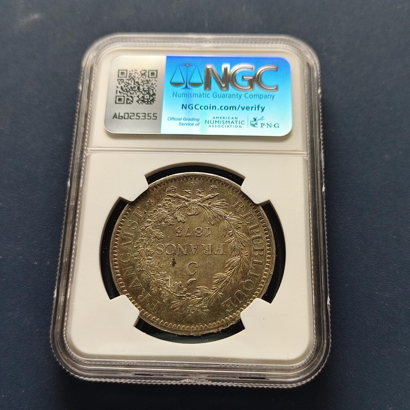 【全场包邮】纯粹捡漏拍493场 法国1873年A版5法郎银币【37毫米25克】-NGC MS62