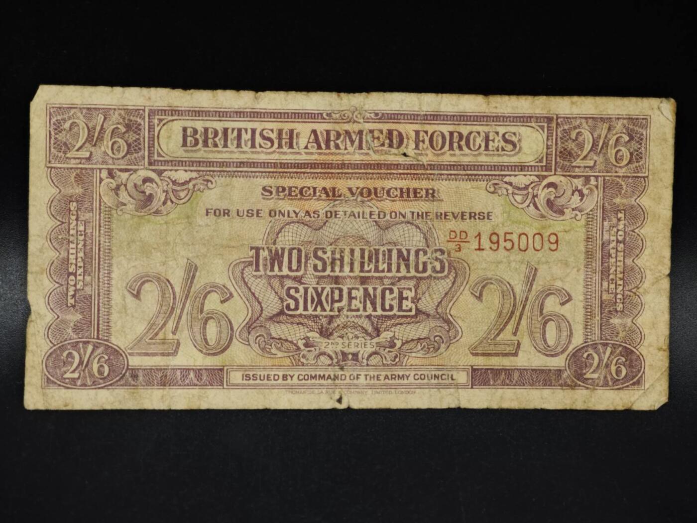 【淘币小摊】限时拍第八百四十五拍  纸币场  满百包邮可预留两周  周一统一发货  英国二先令六便士军票纸币【有折】