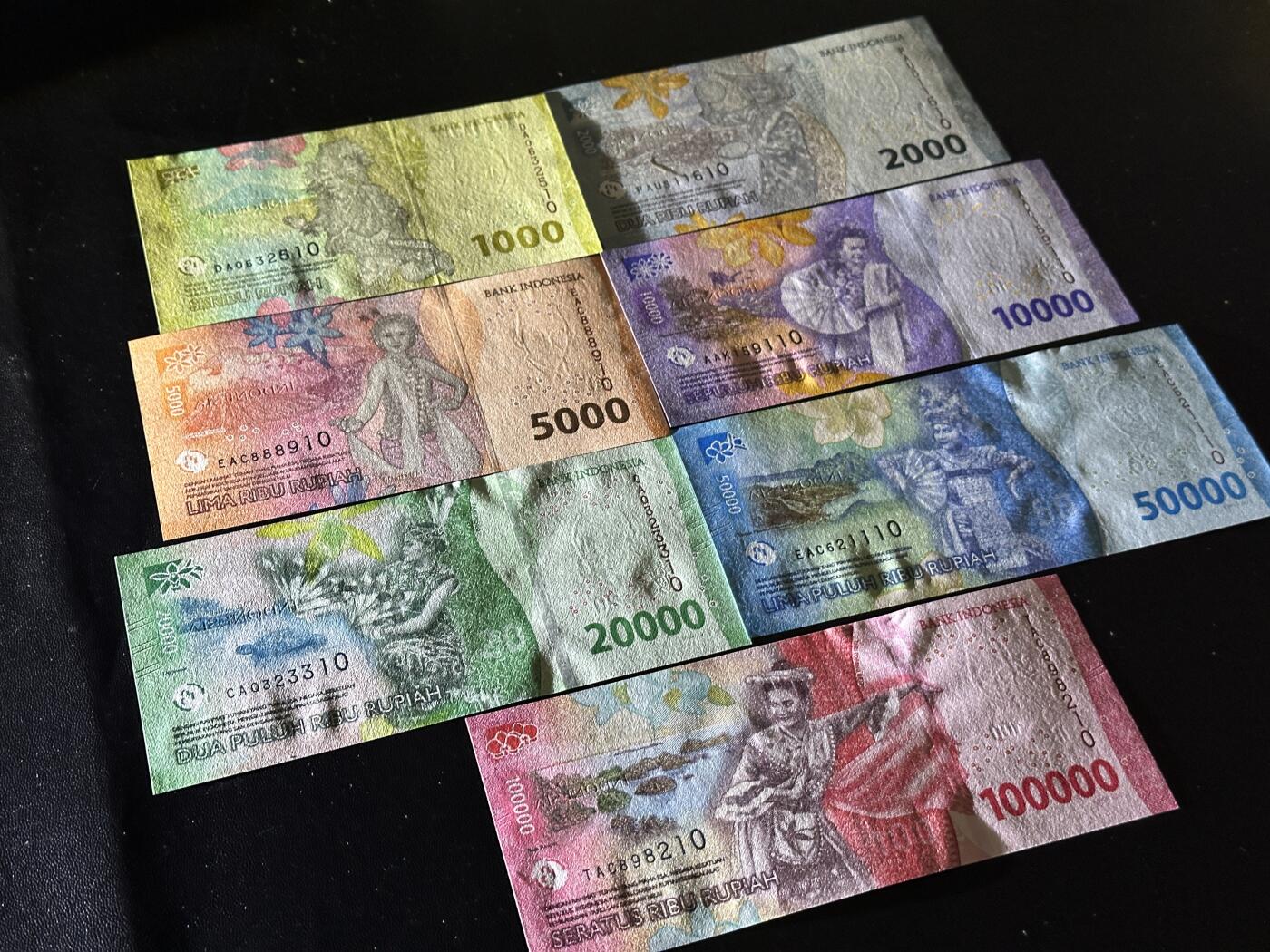 《外钞收藏家》第六百零一期（畅拍场）（本平台长期征集拍品、欢迎藏友们联系合作） 印度尼西亚2022年清版7张一套（1千-10万卢比，全部全程无47，尾二同10）	UNC