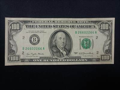 【游宝包邮场】蛇年第106期 纸钞硬币卡牌综合场[二] - 美国-100美元1977年 B2纽约版 VF-