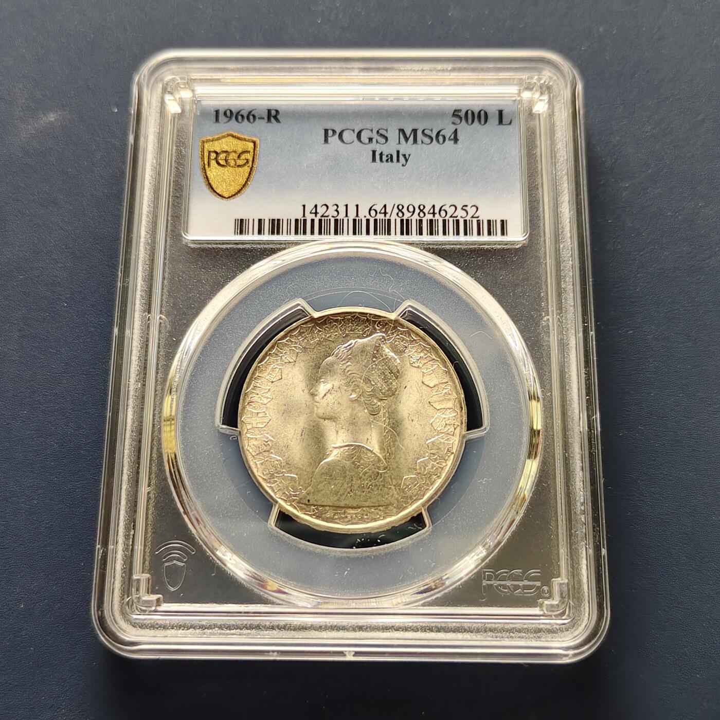 【全场包邮】纯粹捡漏拍493场 意大利1966年500里拉帆船女神银币-PCGS MS64