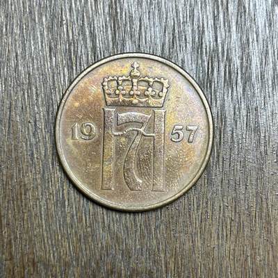 【铜匠收藏】★第137场★散币场。不寄存，30包邮。不满30元，支付5元运费。《接受代拍 代送NGC评级》 - 68【无寄存】1957 挪威 7字 5欧尔 铜币
