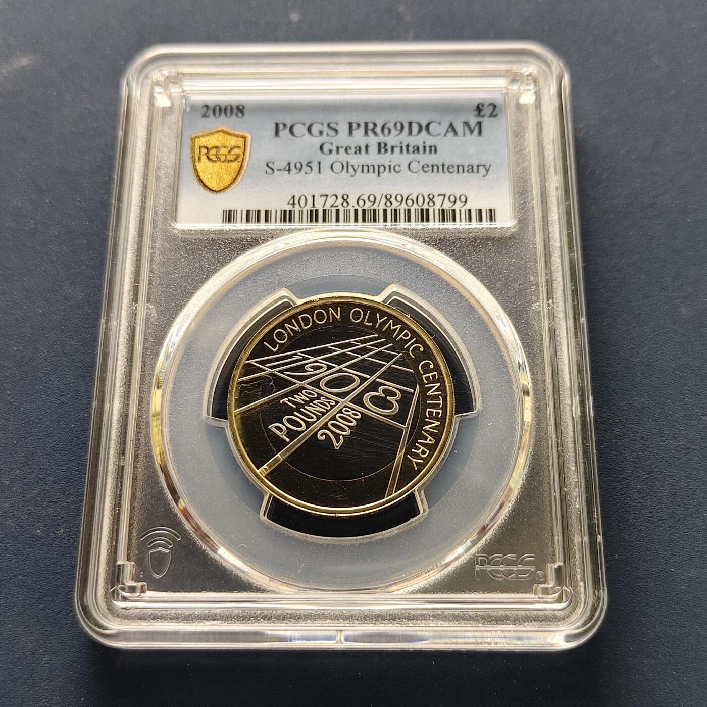 【全场包邮】纯粹捡漏拍493场 【收藏级·亚军分】英国2008年2镑1908年第四届奥运会100周年精制双色纪念币-PCGS PR69 DCAM（更高分仅1枚）