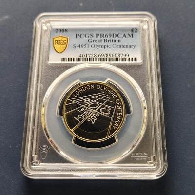 【全场包邮】纯粹捡漏拍493场 - 【收藏级·亚军分】英国2008年2镑1908年第四届奥运会100周年精制双色纪念币-PCGS PR69 DCAM（更高分仅1枚）