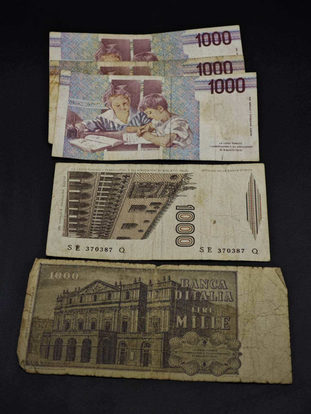 【淘币小摊】限时拍第八百四十五拍  纸币场  满百包邮可预留两周  周一统一发货  意大利1000里拉纸币5张【有折】