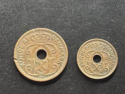 邮泉阁限时拍卖第三十九场 欧洲专场（硬币在国外。请付邮费6元。） 丹麦克里斯蒂安十世国王铜币2枚