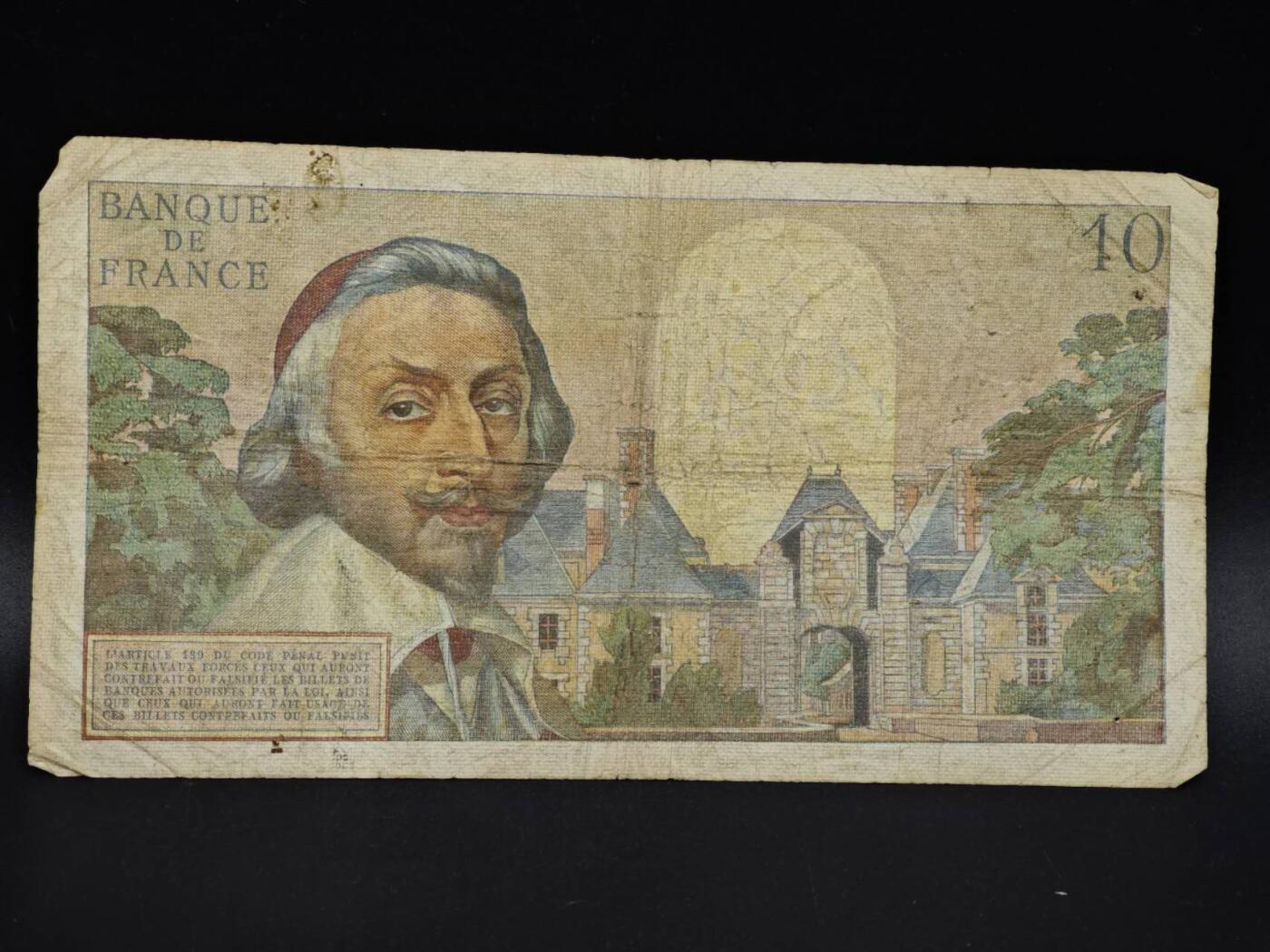 【淘币小摊】限时拍第八百四十五拍  纸币场  满百包邮可预留两周  周一统一发货  法国1961年10法郎纸币【有折】