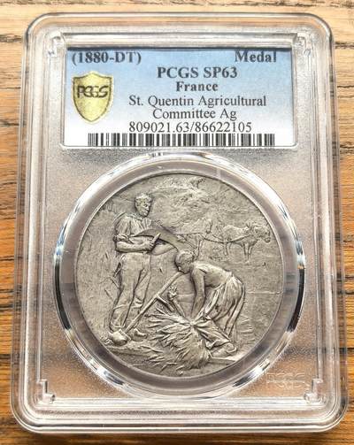 凡希社世界钱币微拍第三百十八期 - 1880法国圣康坦农业委员会纪念银章PCGS-SP63