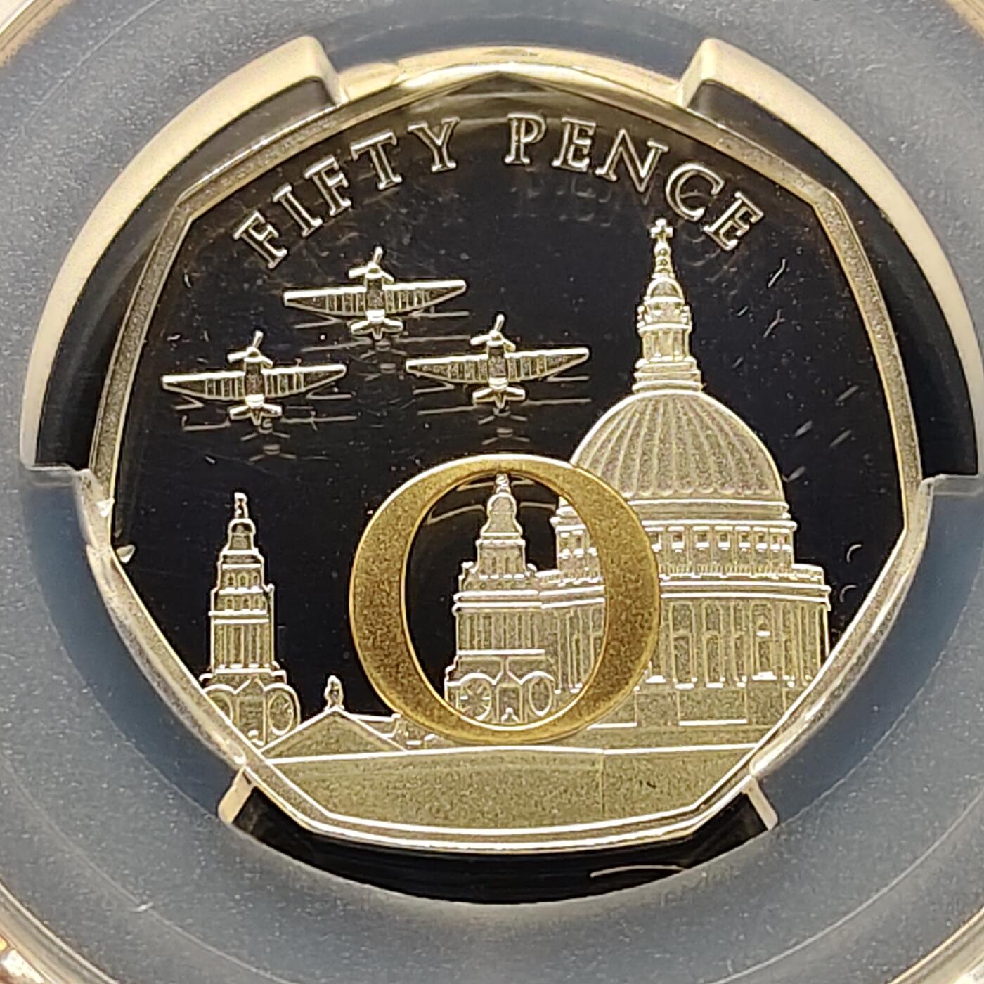 【全场包邮】纯粹捡漏拍493场 【收藏级·冠军分】马恩岛2020年50便士欧洲胜利日75周年字母“O”彩色精制纪念银币-PCGS PR69 DCAM